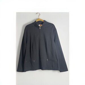Talbots Black Mock Neck Cotton Blend Zipper Pocketed Long Sleeve Jacket Size 3X